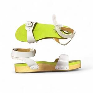 Women's White and Green Clog